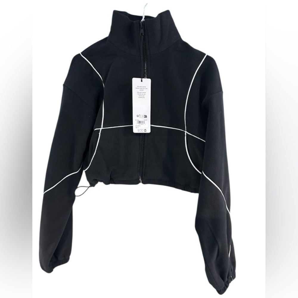 NWT Alo Yoga polar fleece game time full zip jacket BLACK/WHITE Size Small
